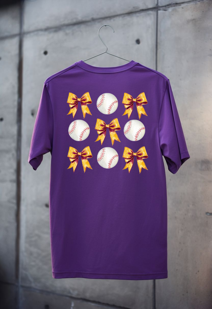 Purple Baseballs and Bows Short Sleeve Tee