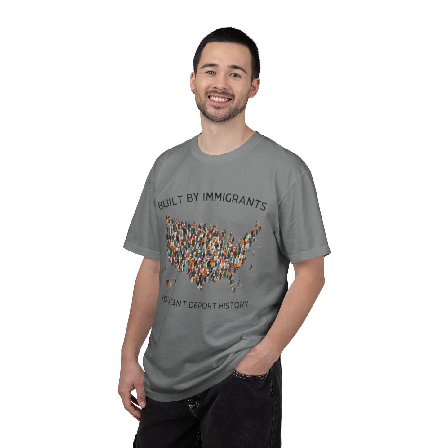 T-Shirt — "Built by Immigrants" USA Map Graphic Tee (You Can't Deport History)