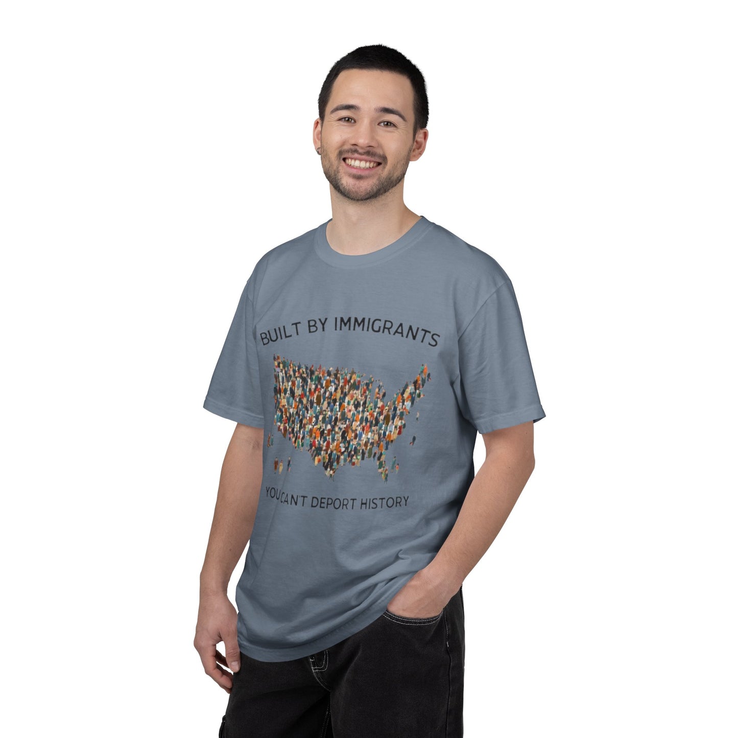 T-Shirt — "Built by Immigrants" USA Map Graphic Tee (You Can't Deport History)