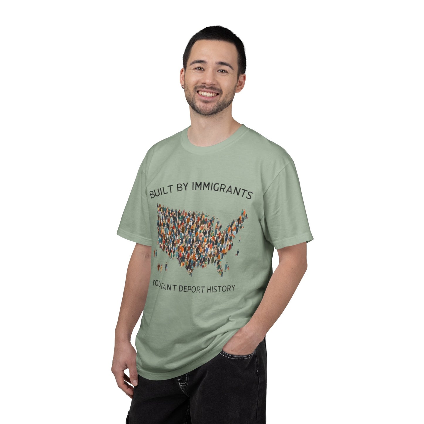 T-Shirt — "Built by Immigrants" USA Map Graphic Tee (You Can't Deport History)