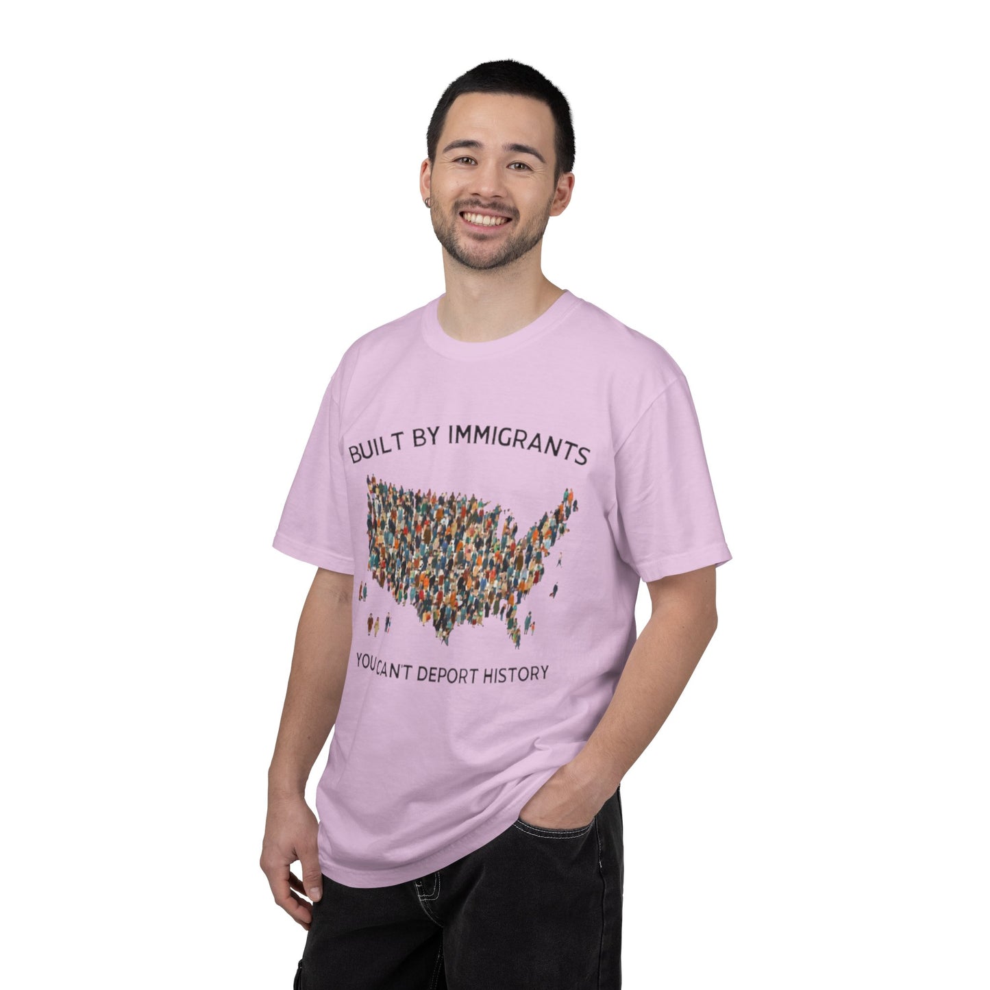 T-Shirt — "Built by Immigrants" USA Map Graphic Tee (You Can't Deport History)