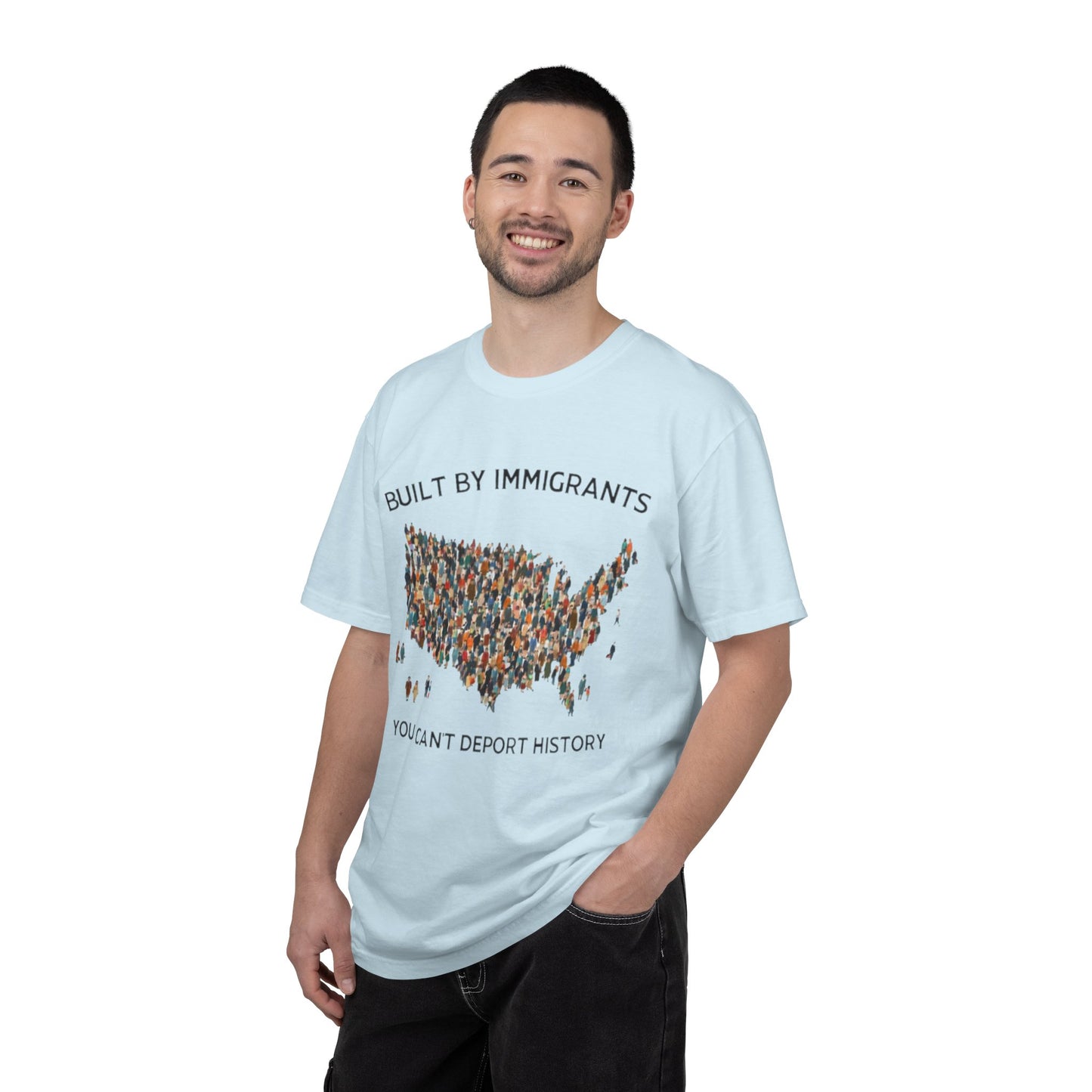 T-Shirt — "Built by Immigrants" USA Map Graphic Tee (You Can't Deport History)