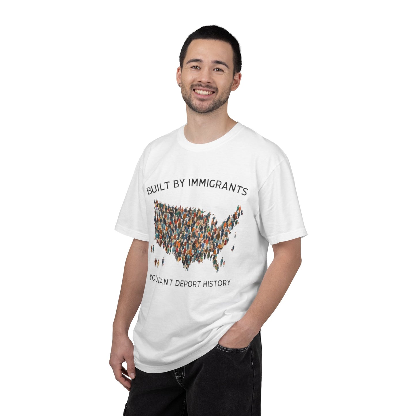 T-Shirt — "Built by Immigrants" USA Map Graphic Tee (You Can't Deport History)